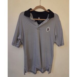 F&G Tech Men's Black White Striped Golf Polo Bethpage Black Course Logo M